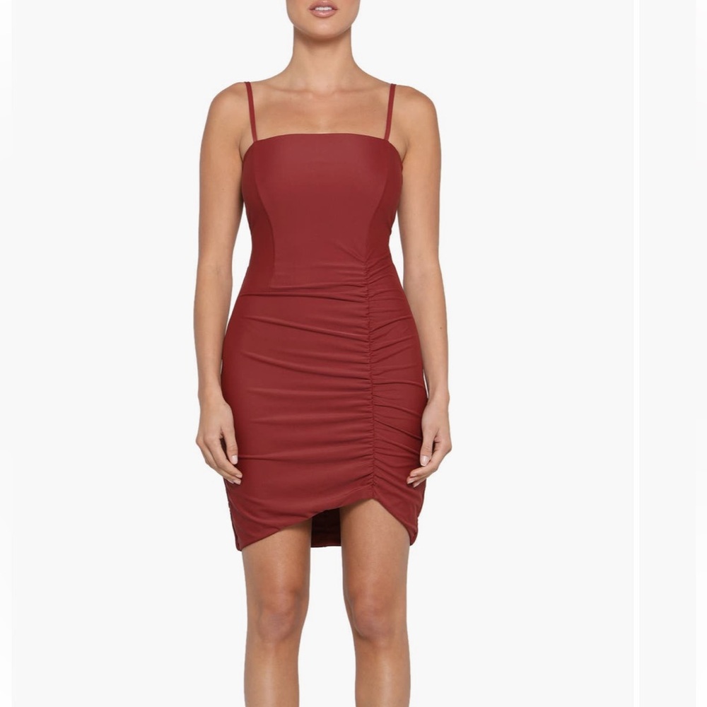 Tiger Mist Red Anika Ruched Side Strappy Minidress